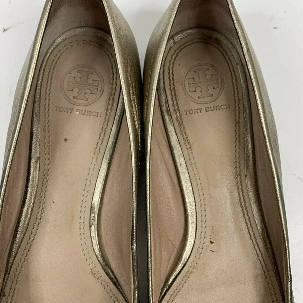 Tory Burch Size 9 Bar Logo Ballet Flat Champagne Natural Odyssey Karajah‎ Print